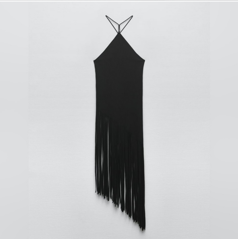 NWT ZARA * FRINGE RIBBED TOP BLACK - Picture 10 of 12
